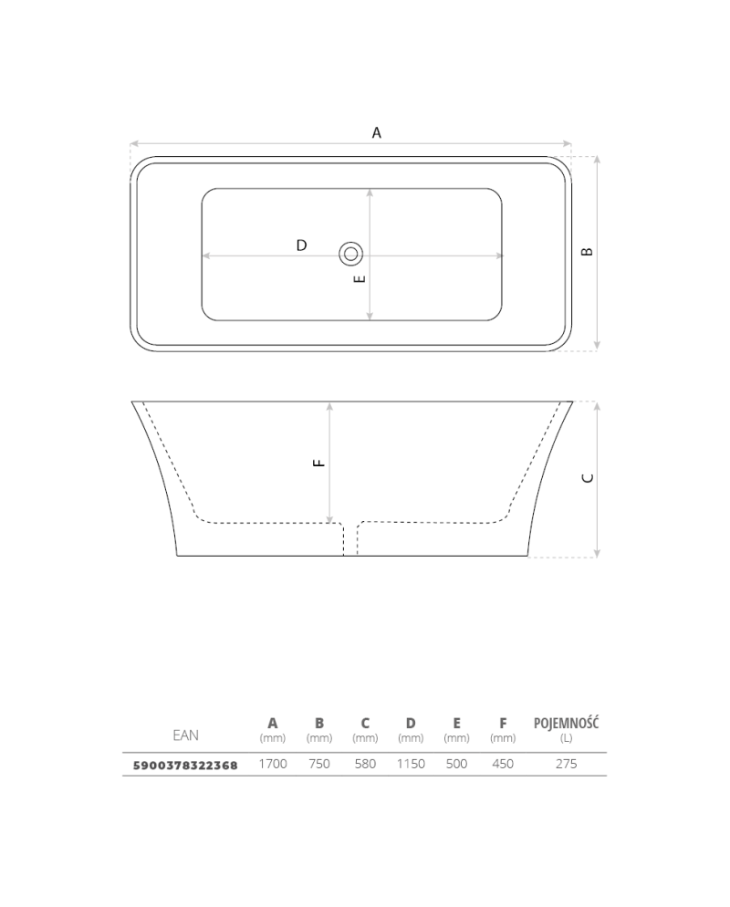 Baignoire sur pieds Rilassa 1700