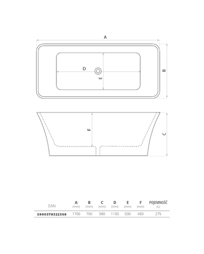 Baignoire sur pieds Rilassa 1700